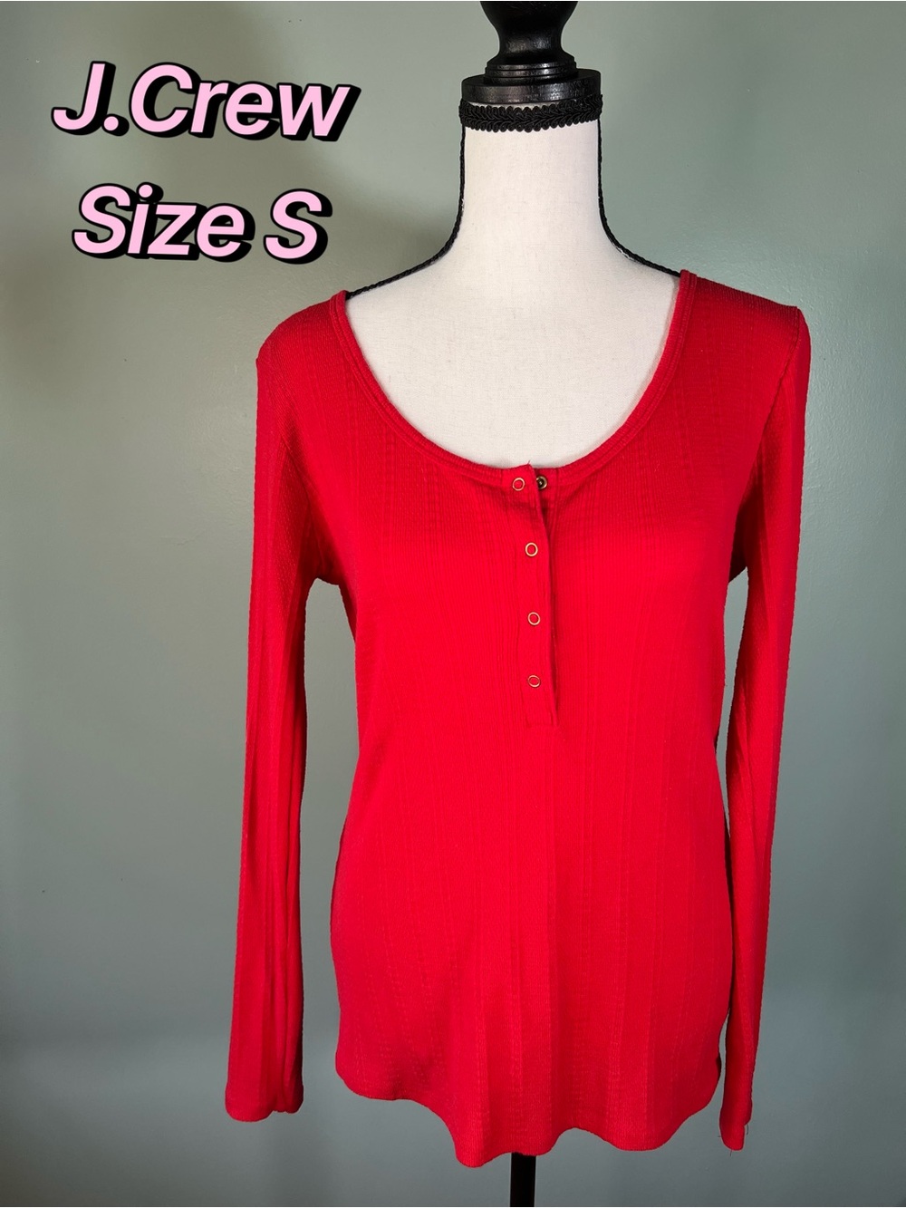 J. Crew Red Long-Sleeve Henley Top Size S